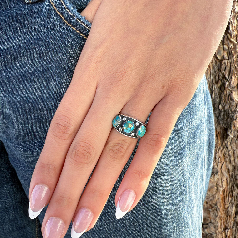 Matrix Turquoise Ring Sterling Silver R2635-C84 (Unisex, Sizes 6-14)