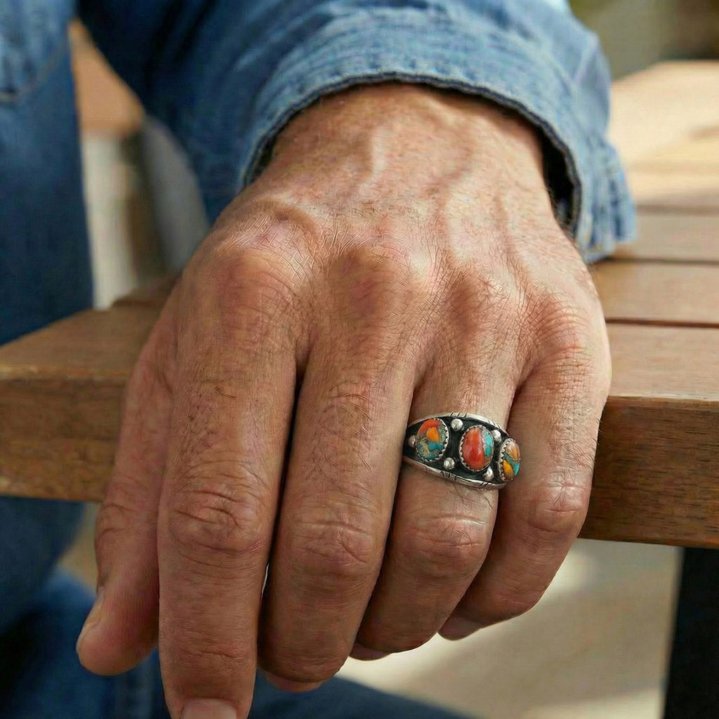 Spiny Turquoise Ring Sterling Silver R2635-C89 (Unisex, Sizes 6-14)