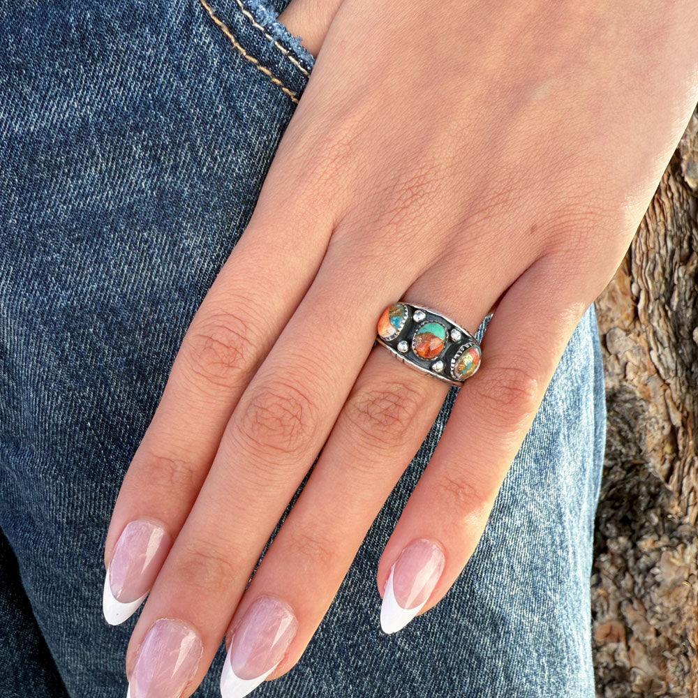 Spiny Turquoise Ring Sterling Silver R2635-C89 (Unisex, Sizes 6-14)