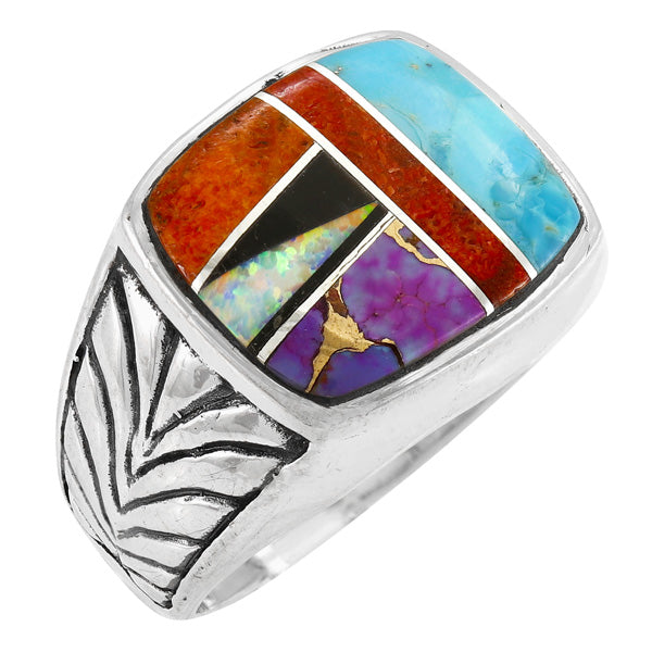 Men's Multicolor Ring Sterling Silver R2636-C01 (Sizes 9-13)