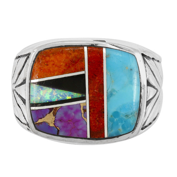 Men's Multicolor Ring Sterling Silver R2636-C01 (Sizes 9-14)