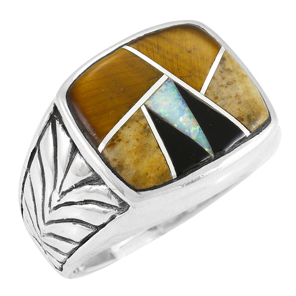 Men's Multi Gem Ring Sterling Silver R2636-C34 (Sizes 9-13)