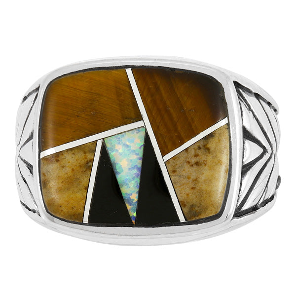 Men's Multi Gem Ring Sterling Silver R2636-C34 (Sizes 9-13)