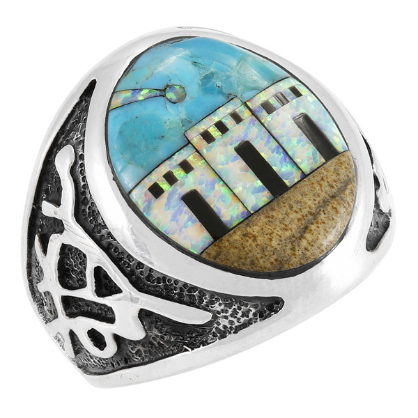 Men's Multi Gem Ring Sterling Silver R2637-C43 (Sizes 9-13)