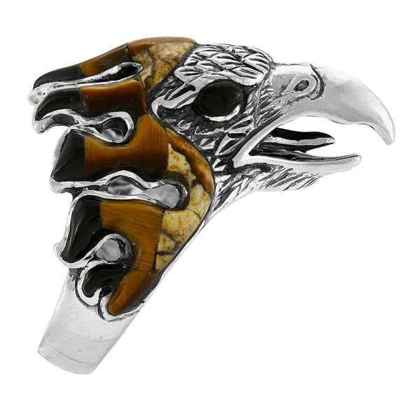 Men's Eagle Multi Gem Ring Sterling Silver R2638-C33 (Sizes 9-13)