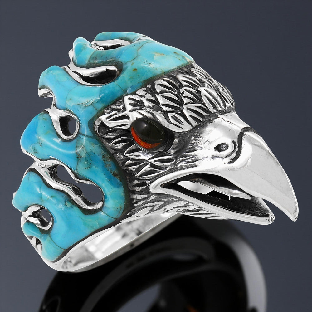 Men's Eagle Turquoise Ring Sterling Silver R2638-C75 (Sizes 9-14)