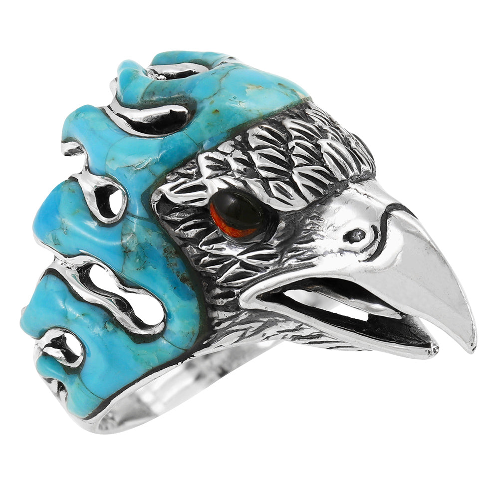 Men's Eagle Turquoise Ring Sterling Silver R2638-C75 (Sizes 9-14)