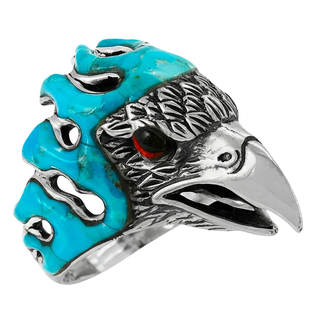 Men's Eagle Turquoise Ring Sterling Silver R2638-C75 (Sizes 9-14)