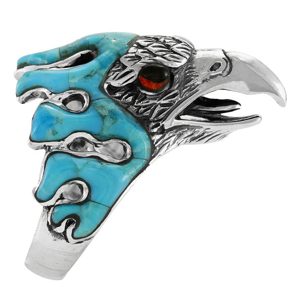 Men's Eagle Turquoise Ring Sterling Silver R2638-C75 (Sizes 9-14)