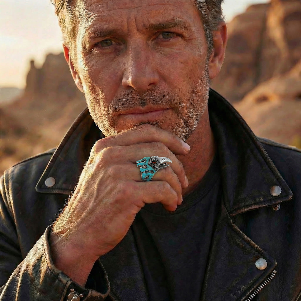 Men's Eagle Turquoise Ring Sterling Silver R2638-C75 (Sizes 9-14)