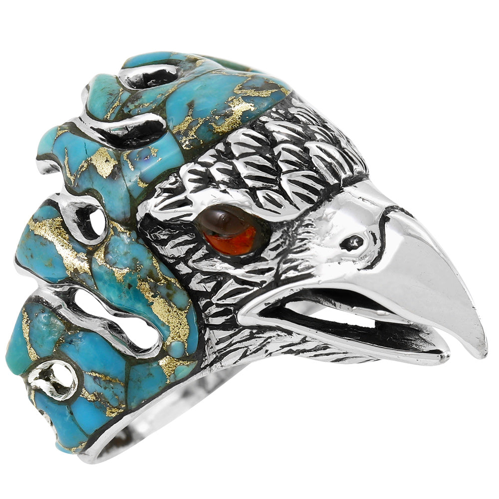 Men's Eagle Matrix Turquoise Ring Sterling Silver R2638-C85 (Sizes 9-14)