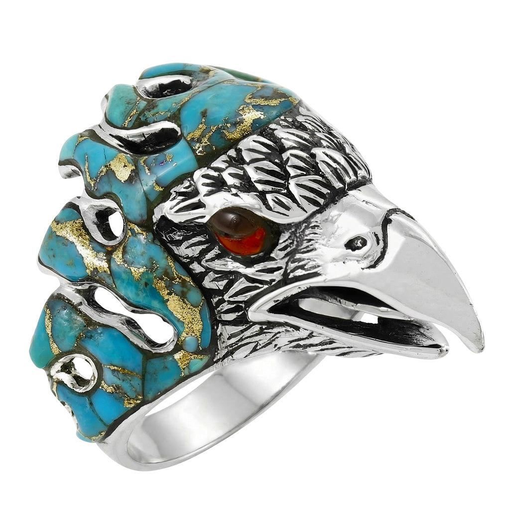 Men's Eagle Matrix Turquoise Ring Sterling Silver R2638-C85 (Sizes 9-14)