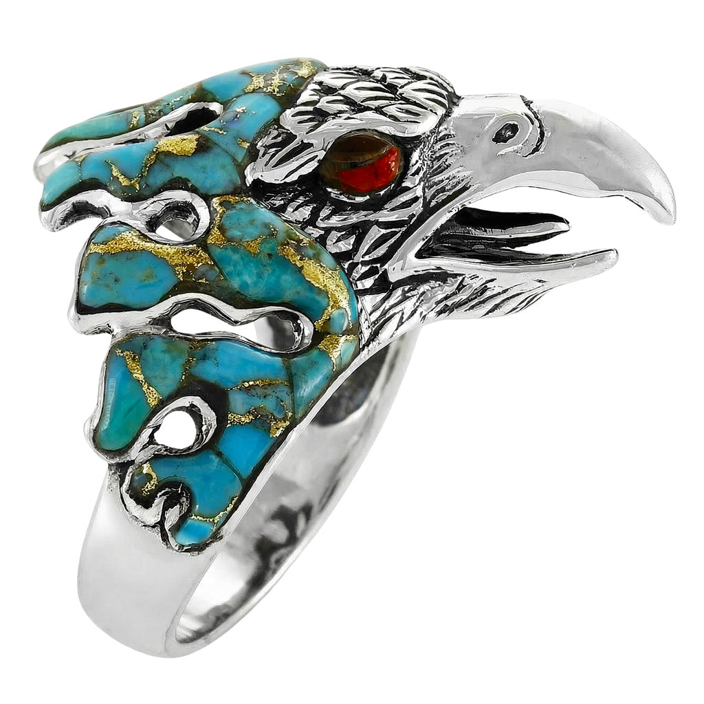 Men's Eagle Matrix Turquoise Ring Sterling Silver R2638-C85 (Sizes 9-14)