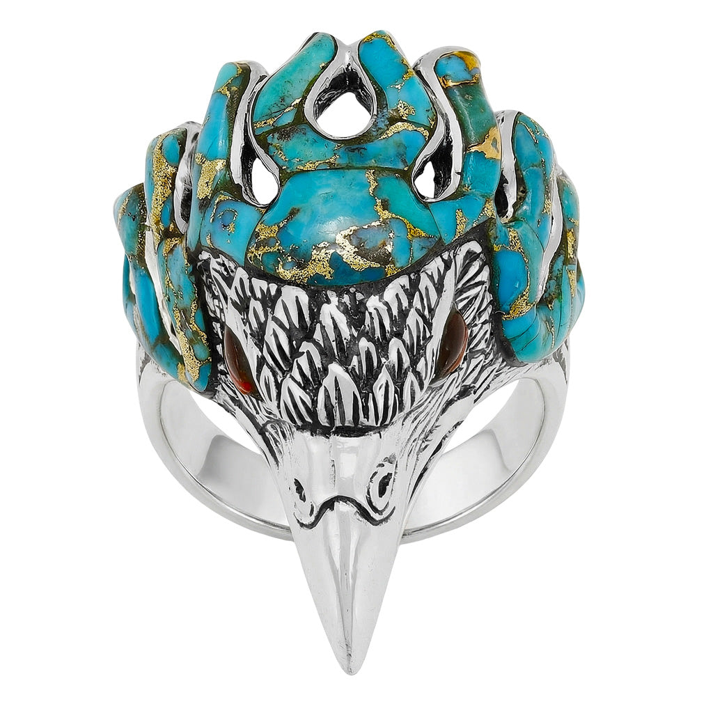Men's Eagle Matrix Turquoise Ring Sterling Silver R2638-C85 (Sizes 9-14)