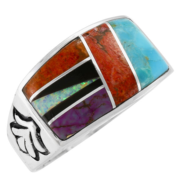 Men's Multicolor Ring Sterling Silver R2640-C01 (Sizes 9-13)