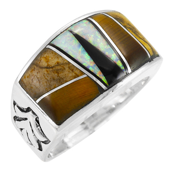 Men's Multi Gem Ring Sterling Silver R2640-C34 (Sizes 9-13)