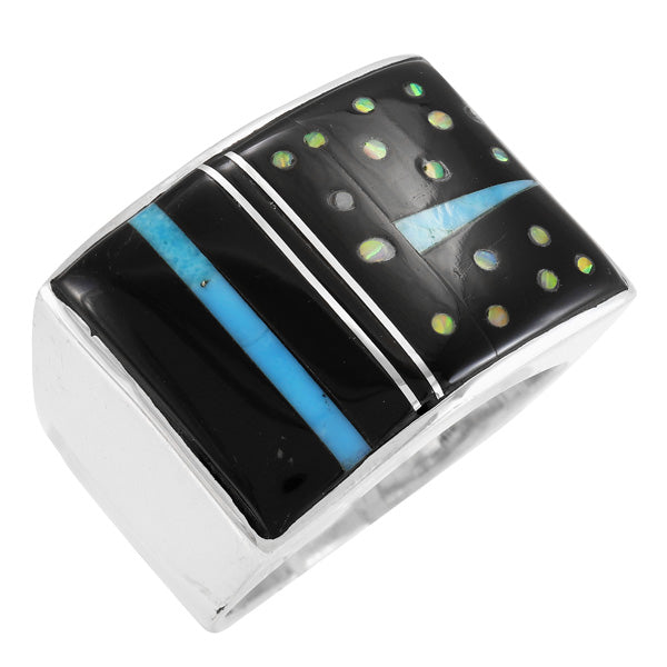 Men's Multi Gem Ring Sterling Silver R2641-C27 (Sizes 9-13)