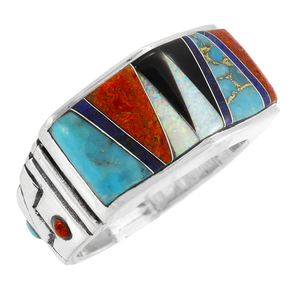 Men's Multi Gem Ring Sterling Silver R2642-C01 (Sizes 9-13)