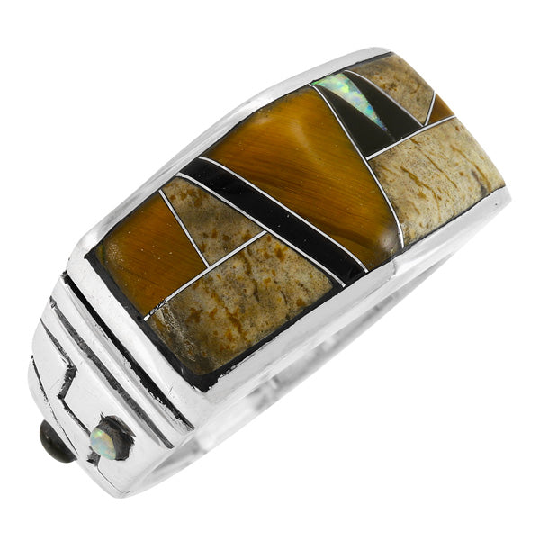 Men's Multi Gem Ring Sterling Silver R2642-C34 (Sizes 9-13)