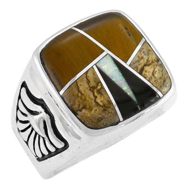 Men's Multi Gem Ring Sterling Silver R2643-C34 (Sizes 9-13)