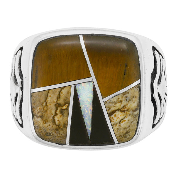 Men's Multi Gem Ring Sterling Silver R2643-C34 (Sizes 9-13)