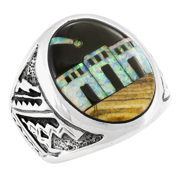 Men's Multi Gem Ring Sterling Silver R2644-C41 (Sizes 9-13)