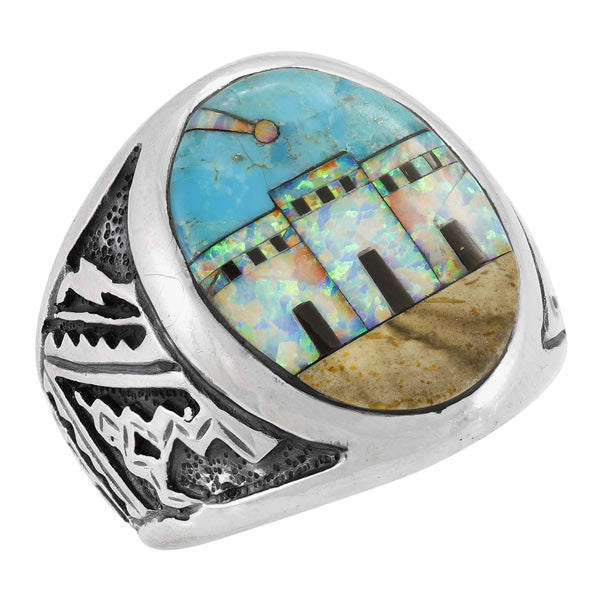 Men's Multi Gem Ring Sterling Silver R2644-C43 (Sizes 9-13)