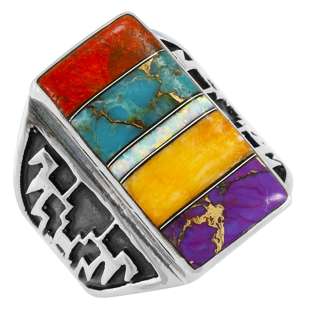 Multi-Gemstone Ring Sterling Silver R2659-C00 (Unisex, Sizes 6-14)