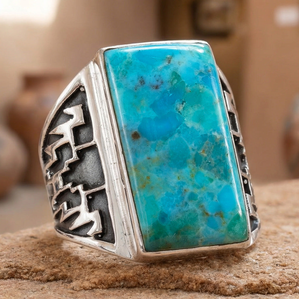 FINAL CLEARANCE - Turquoise Ring SilveryCopper™ R2659-SB-C75 (Unisex, Sizes 6-13)