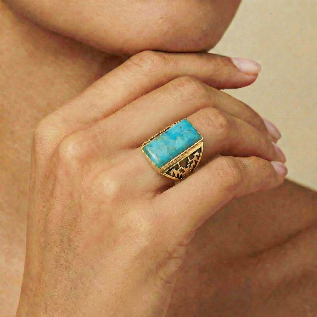 Turquoise Ring GoldBrass R2659-GB-C75 (Unisex, Sizes 6-13)