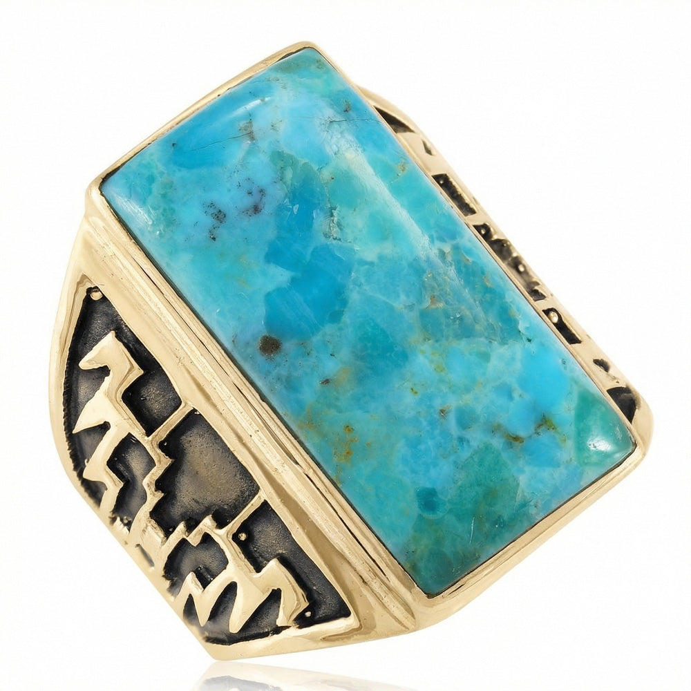 Turquoise Ring GoldBrass R2659-GB-C75 (Unisex, Sizes 6-13)