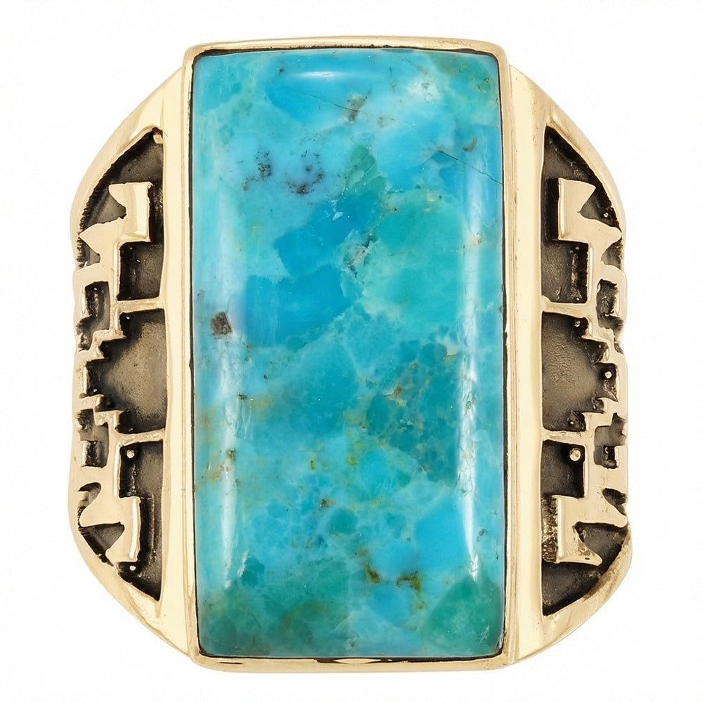 Turquoise Ring GoldBrass R2659-GB-C75 (Unisex, Sizes 6-13)