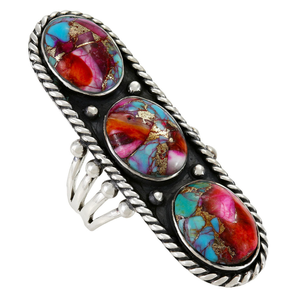 Rainbow Spiny Turquoise Ring Sterling Silver R2669-C91