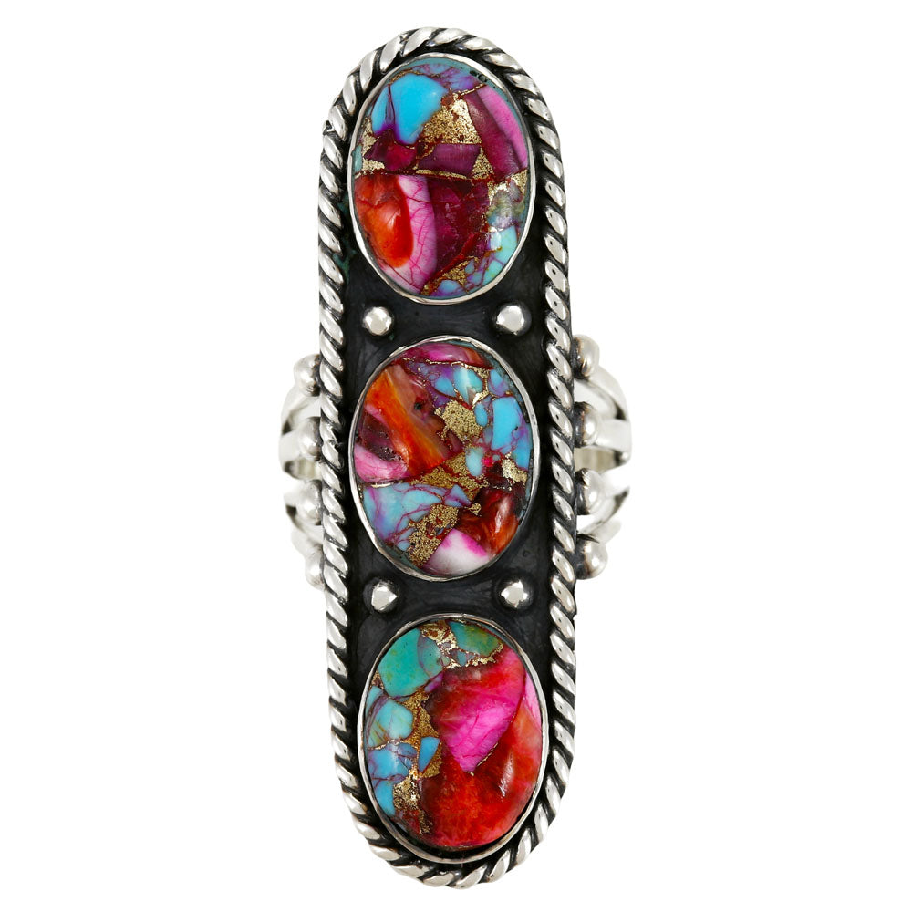 Rainbow Spiny Turquoise Ring Sterling Silver R2669-C91