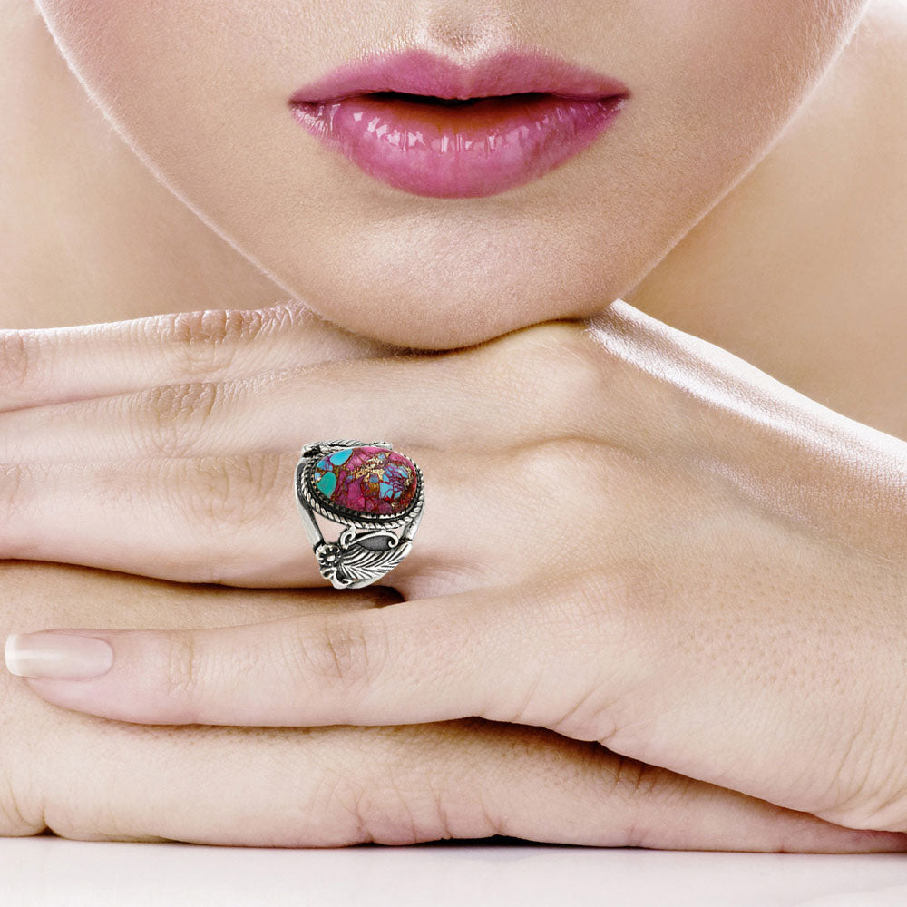 Rainbow Spiny Turquoise Ring Sterling Silver R2677-C91