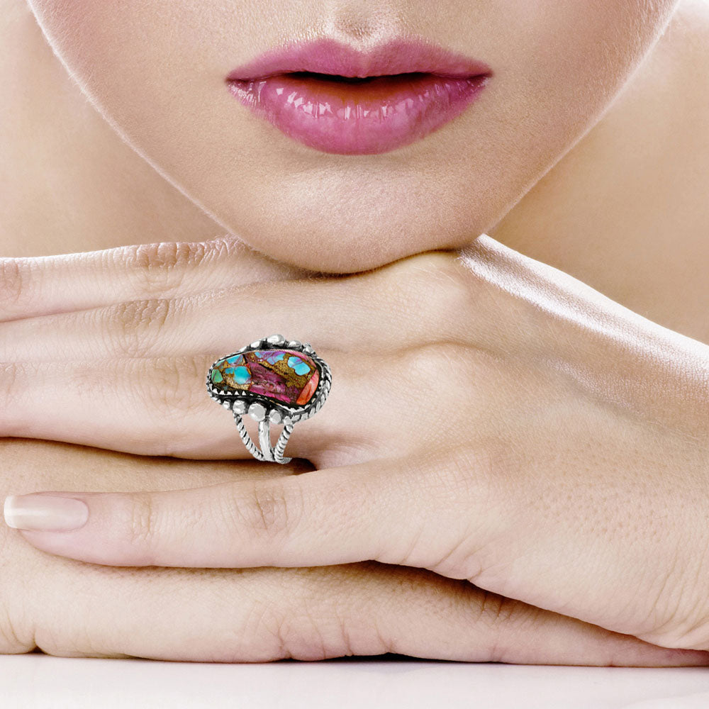 Rainbow Spiny Turquoise Ring Sterling Silver R2678-C91