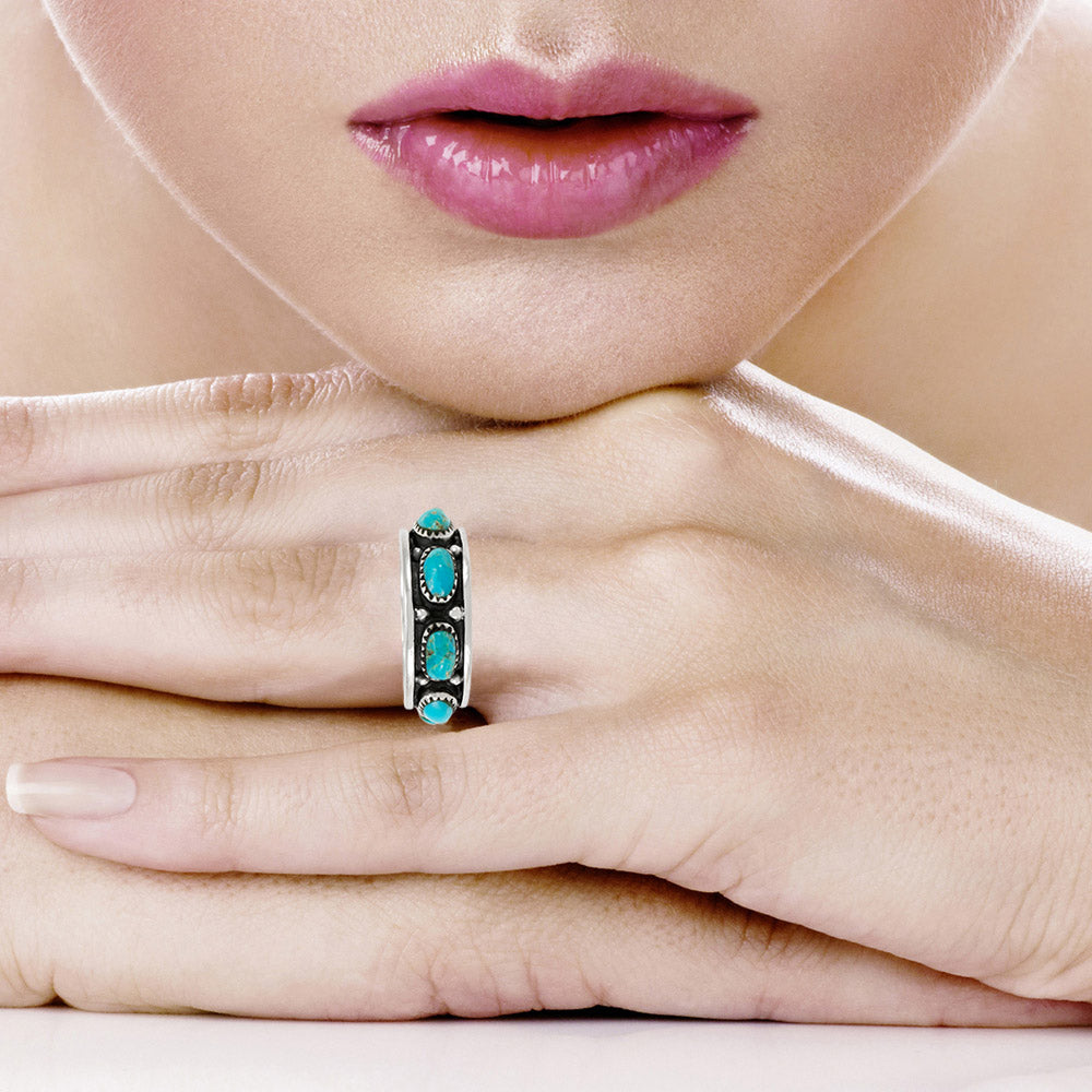 Turquoise Eternity Band Ring Sterling Silver R2679-C75