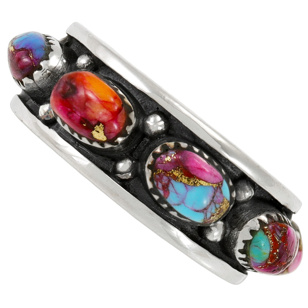 Rainbow Spiny Turquoise Eternity Band Ring Sterling Silver R2679-C91