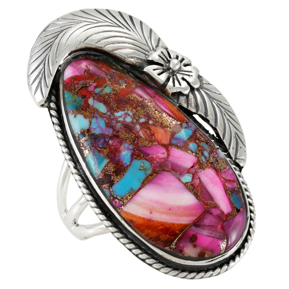 Rainbow Spiny Turquoise Ring Sterling Silver R2680-C91