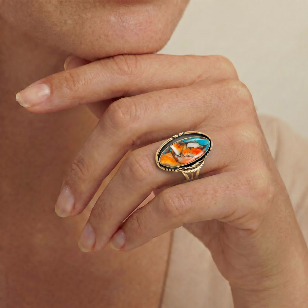 Spiny Turquoise Ring GoldCopper R2694-GB-C89