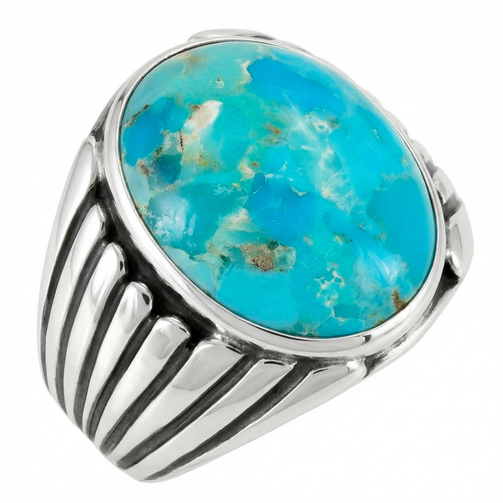 Men's Turquoise Ring Sterling Silver R2700-C75 (Sizes 9-13)