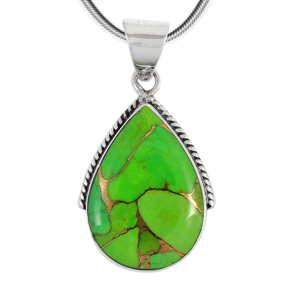 Green Turquoise Pendant Sterling Silver P3075-BAIL-C76 Southwestern jewelry by Turquoise Network. Available in Turquoise and other amazing gemstones.