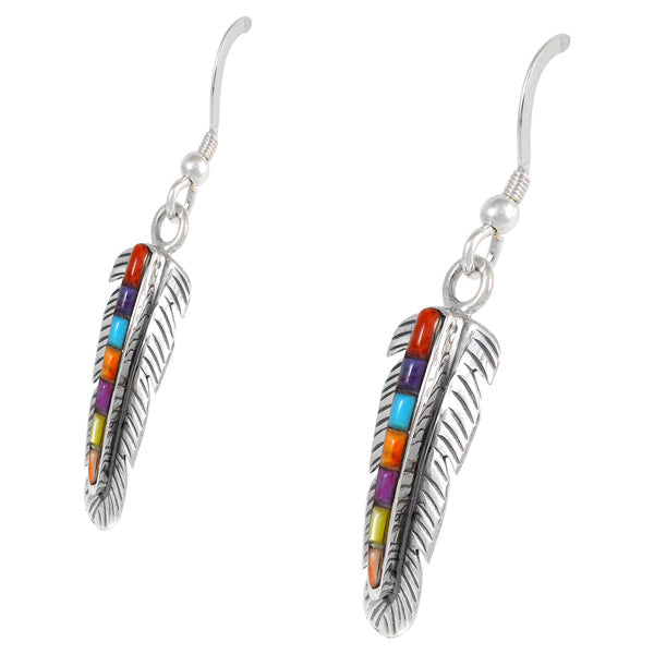 Sterling Silver Feather Earrings Multi Gemstones E1016-C51 Southwestern jewelry by Turquoise Network. Available in Turquoise and other amazing gemstones.