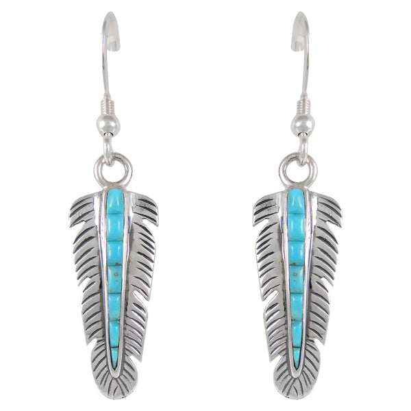 Sterling Silver Feather Earrings Turquoise E1016-C55 Southwestern jewelry by Turquoise Network. Available in Turquoise and other amazing gemstones.