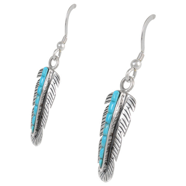 Sterling Silver Feather Earrings Turquoise E1016-C55 Southwestern jewelry by Turquoise Network. Available in Turquoise and other amazing gemstones.