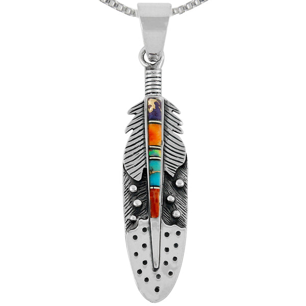 Sterling Silver Feather Pendant Multi Gemstone P3058-C00