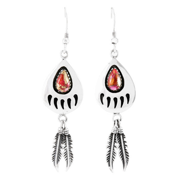 Plum Spiny Bear Paw Feather Earrings Sterling Silver E1485-C92 (Size Options)