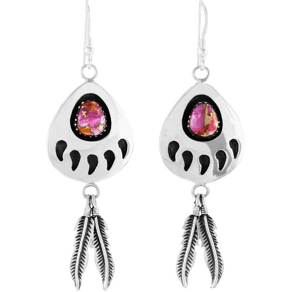 Plum Spiny Bear Paw Feather Earrings Sterling Silver E1485-C92 (Size Options)