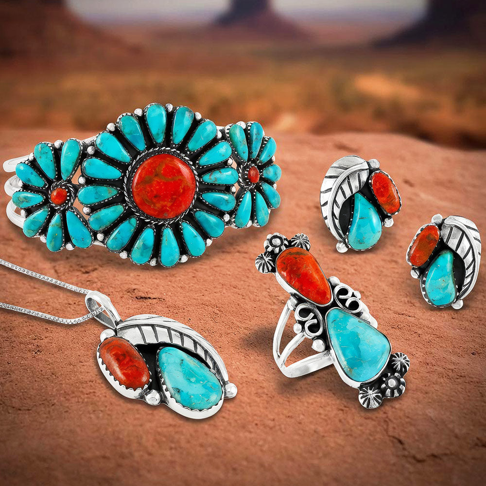 Turquoise & Coral  Bracelet Sterling Silver B5523-C85