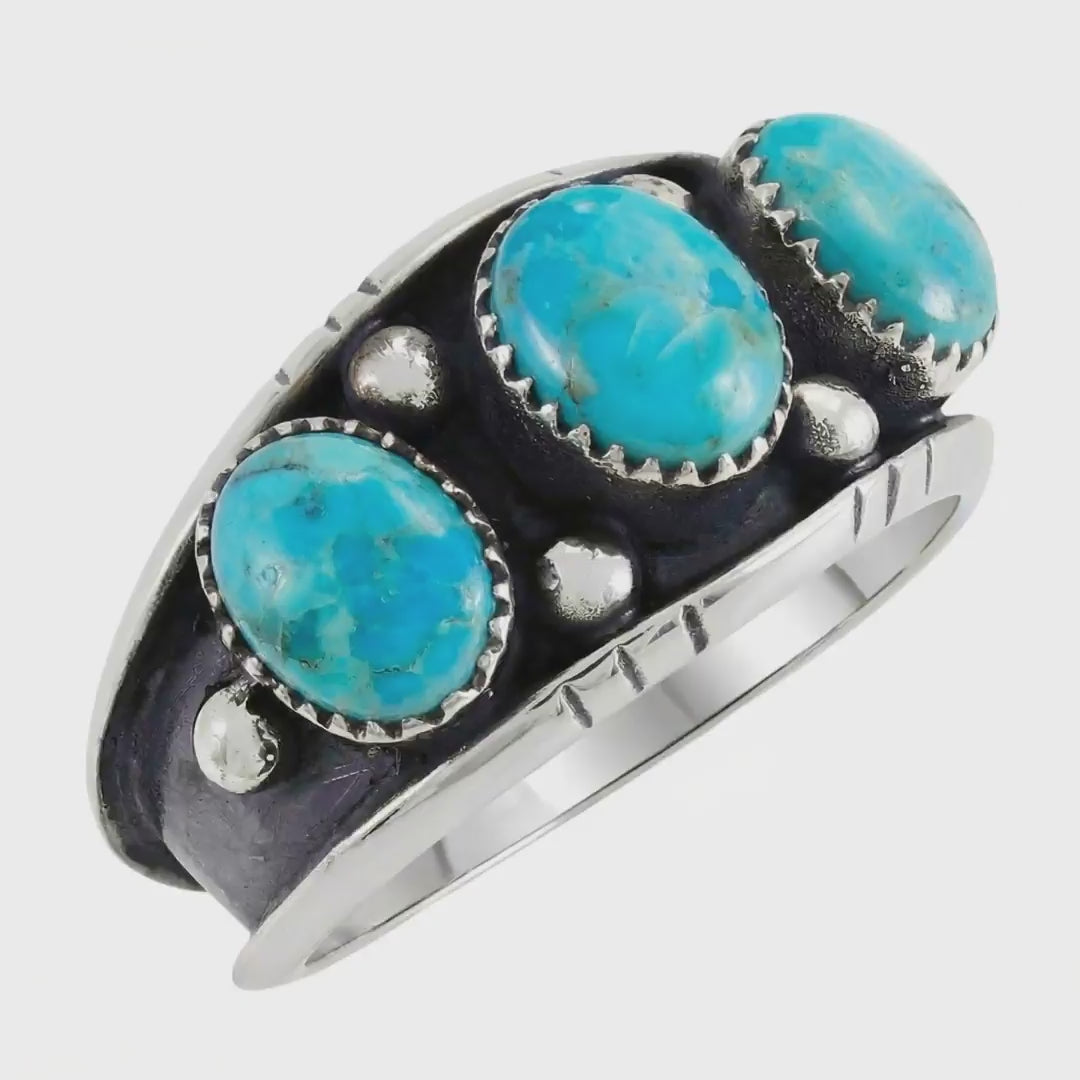 Turquoise Ring Sterling Silver R2635-C75 (Unisex, Sizes 6-14)